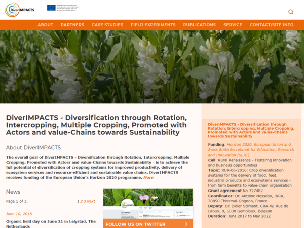 Screenshot of the DiverIMPACTS website homepage