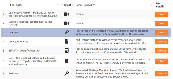 Screenshot of the toolbox results